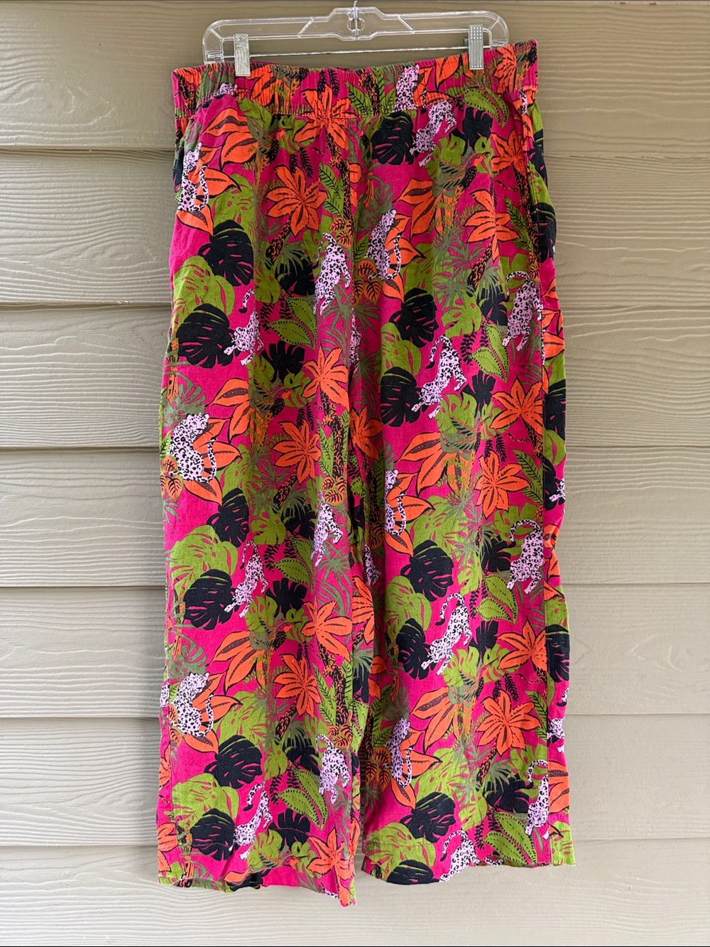 C & C California Women's Linen Tropical Print Wide Leg Jaguar Summer Pants Sz 1X - Picture 4 of 9
